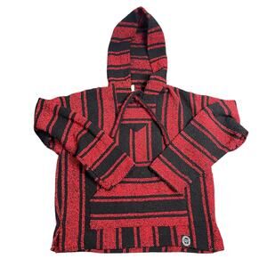 Baja Hoodie Red Black Sz L Orizaba Drug Rug Mexican Hippie Pullover